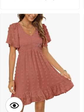 Women's V-Neck Swiss Dot Ruffle Hem Dress - Rust Pink